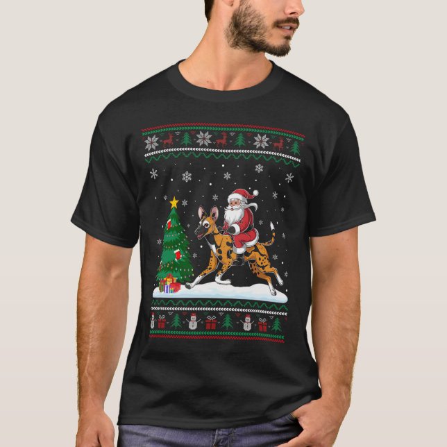 Uguler Weihnachtsbaum Lights Santa Riding African  T-Shirt (Vorderseite)