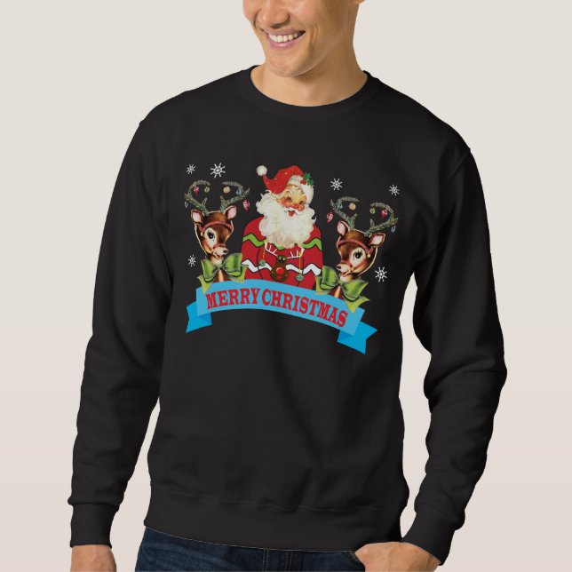 Uguler Weihnachtssüßer Rentier und Weihnachtsmann Sweatshirt (Vorderseite)