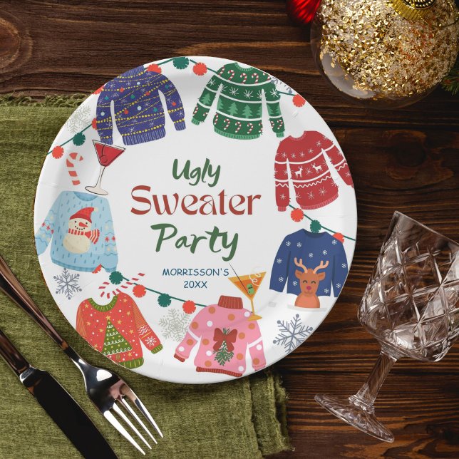 Ugules Weihnachtsweihnachtsgebäck lustig Pappteller (Ugly sweater Christmas party printed Paper Plates personalized Christmas table decor)