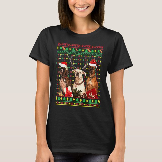 Ugulwein Sweater Funny Boxer Dog Weihnachtsmannmüt T-Shirt (Vorderseite)