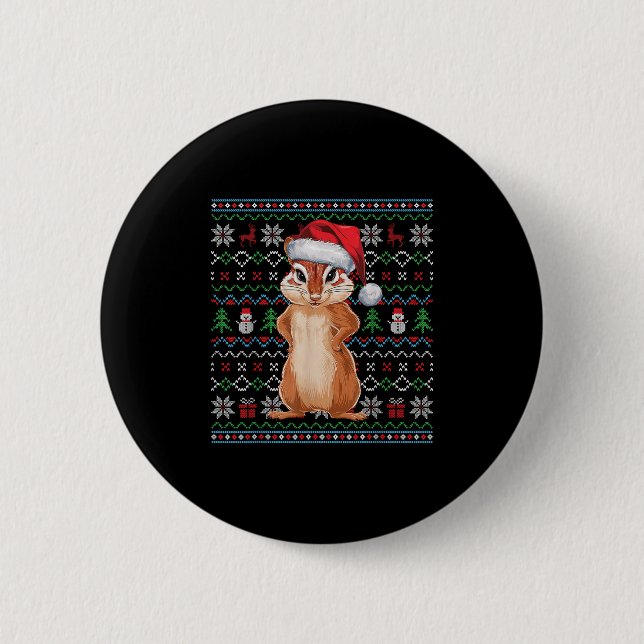 Ugunk Chipmunk Lovers Xmas Sweater Weihnachten Button (Vorderseite)