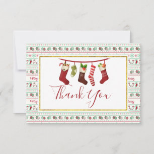 Ugusweihnachtliches Sweater-Muster mit Strümpfen Dankeskarte