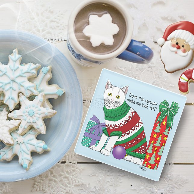 Ugy Christmas Sweater Funny Cat Glasuntersetzer (Von Creator hochgeladen)