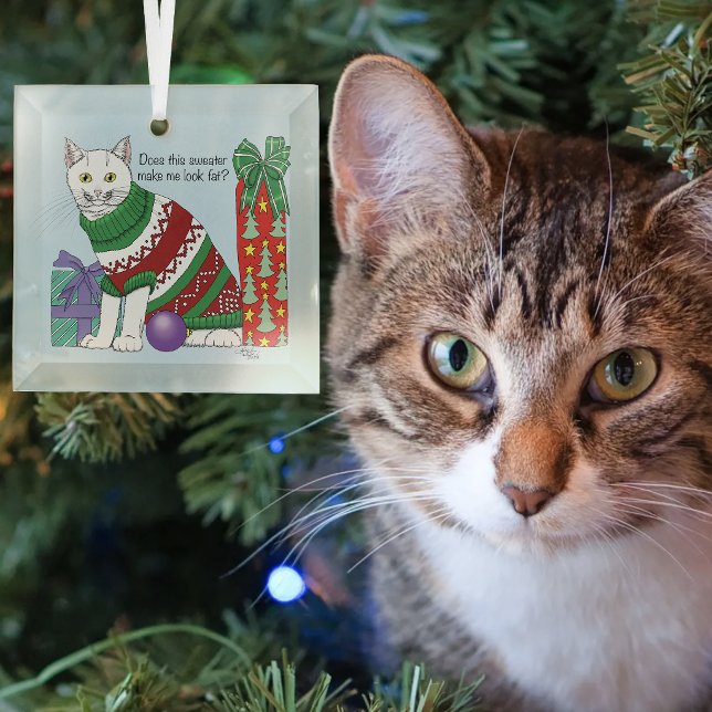 Ugy Christmas Sweater Funny Cat Ornament Aus Glas (Von Creator hochgeladen)