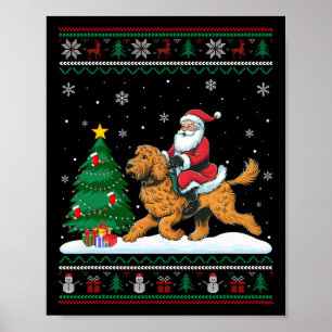 Ugy Christmas Tree Lights Santa Riding Goldendood Poster