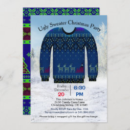 Ugy Sweater Christmas Party, Blue with Deer, ZPR Einladung