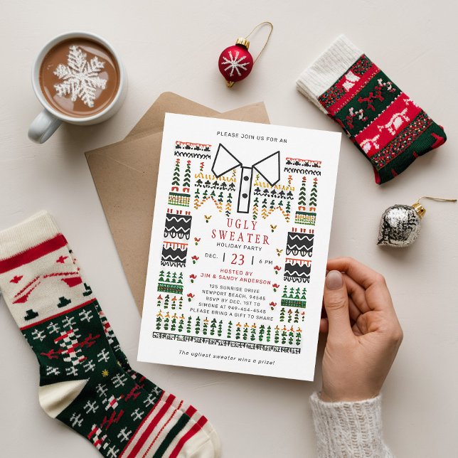Ugy Sweater Modernes skandinavisches Weihnachtsfes Einladung (ugly sweater theme christmas invitation modern minimalist scandinavian classy simple chic)