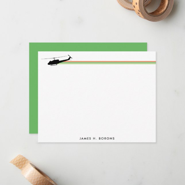 UH-1 Huey Helicopter Striped Personal Stationery Mitteilungskarte (Vorderseite/Rückseite Beispiel)