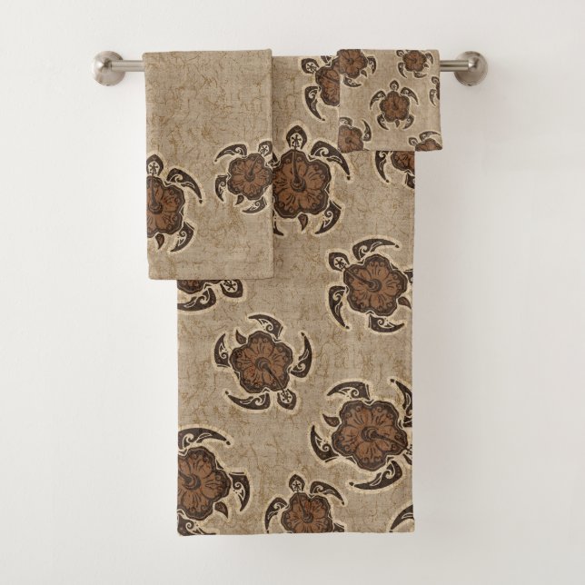 Uhane Honu Batik Hawaiian Turtle Coordinate - Brow Badhandtuch Set (Insitu)