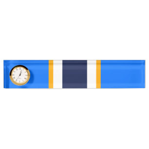 Uhr der blaugelben, blauen Streifen Namensplakette