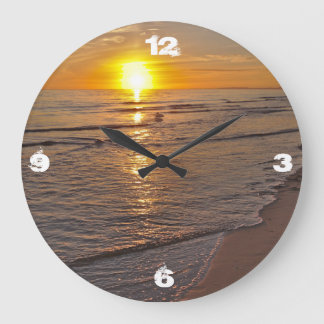 Uhr: Der Sonnenuntergang am Strand Große Wanduhr