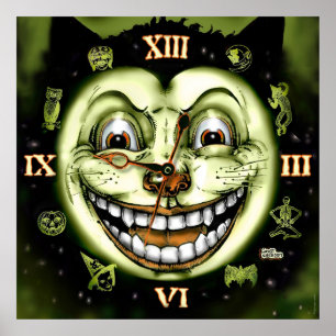 Uhr Halloween der schwarzen Katzen-13 Poster