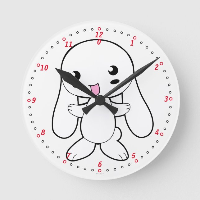 Uhr. Kaninchen. Runde Wanduhr (Vorderseite)