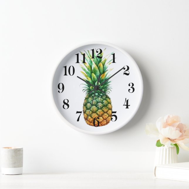 Uhr mit Holzrahmen - Ananas-Druck (Zuhause)