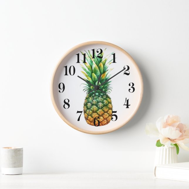 Uhr mit Holzrahmen - Ananas-Druck (Zuhause)