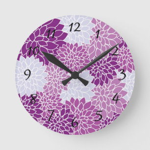 Uhr mit lila Blumenmuster und Zahlen