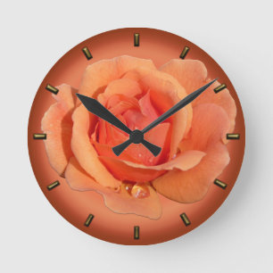 Uhr mit Rosen Wanduhr Pfirsich Orange Rosen-Uhr