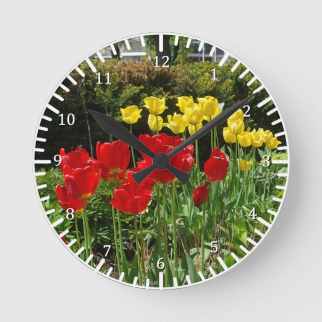 Uhr mit roten und gelben Tulpen (Vorderseite)