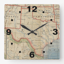 Uhr mit Texas Vintage-Karte 1888 - Stil wählen