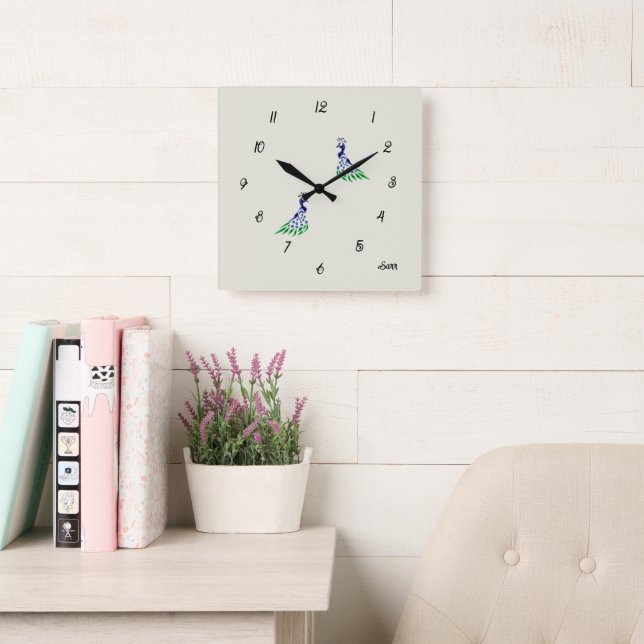 Uhr: Peacock Quadratische Wanduhr (Lesesaal)