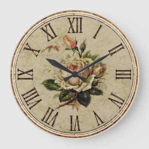 Uhr rund vintage shabby Look „Rose“ natur