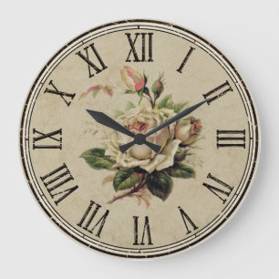 Uhr Rund Vintager Shabby-Look "Rose weiß"