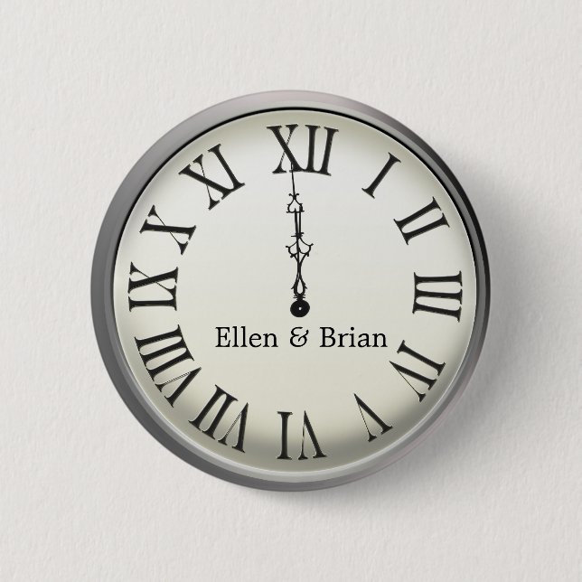 Uhr schlägt den MitternachtsSilvesterabend Button (Vorderseite)