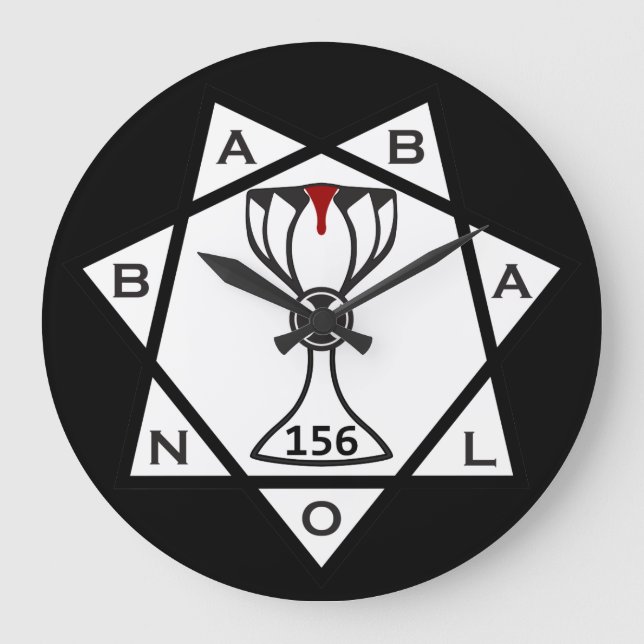 Uhr, Stern des Babalon-Logos, schwarzer Hintergrun Große Wanduhr (Vorderseite)
