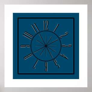 Uhr- und Kompass-Kunstwerk Ozeanblau, Schwarz und Poster