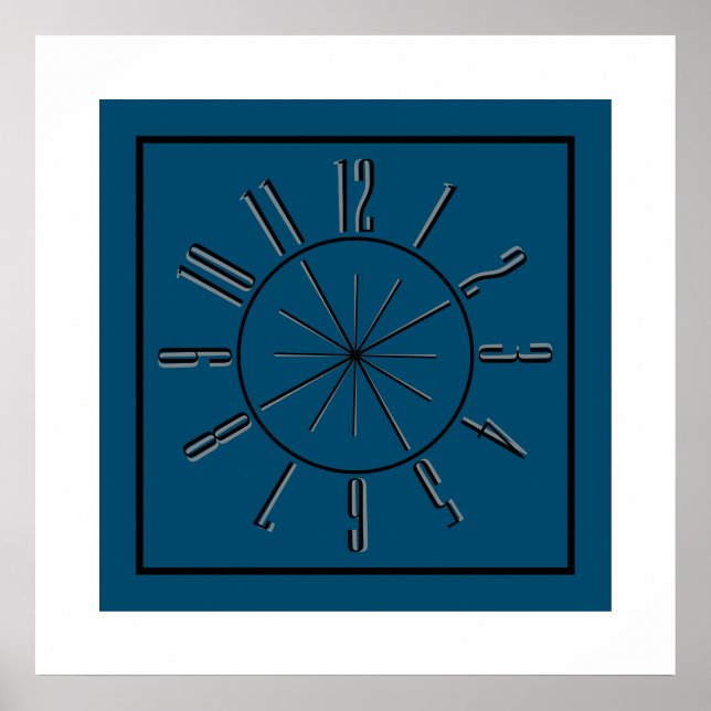 Uhr- und Kompass-Kunstwerk Ozeanblau, Schwarz und  Poster (Vorne)