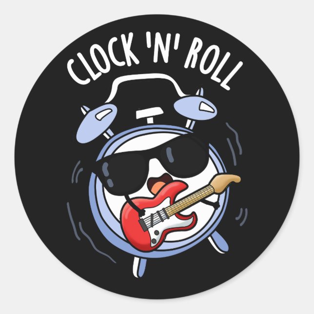 Uhr und Roll Funny Rock Puck Dark BG Runder Aufkleber (Vorderseite)