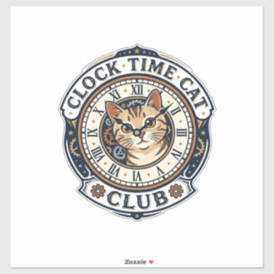 Uhr Zeit Katze Katze Grafik T-Shirt Kunst - Uhr Ze Aufkleber