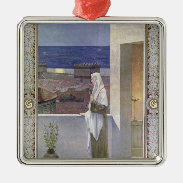 Uhren St. Genevieve über der Schlafenstadt Silbernes Ornament (Vorne)