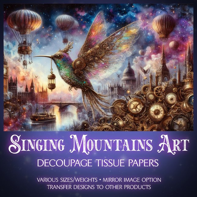 Uhrwerk Hummingbird Luft Steampunk Decoupage Seidenpapier (Von Creator hochgeladen)