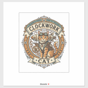 Uhrwerk Katze Steampunk Vintage Vektor Kunst Shi Aufkleber