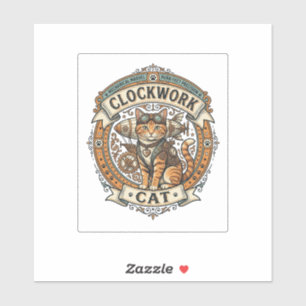 Uhrwerk Katze Steampunk Vintage Vektor Kunst Shi Aufkleber