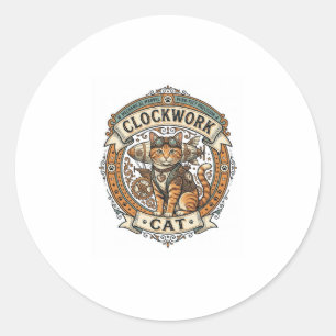 Uhrwerk Katze Steampunk Vintage Vektor Kunst Shi Runder Aufkleber