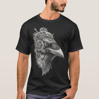 Uhrwerk-Raben-Porträt — Steampunk mit Feder und Ti T-Shirt
