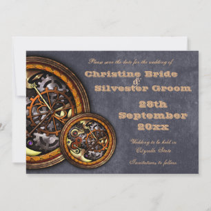 Uhrwerk und Leder, 5x7 Save-the-Date-Karte Save The Date