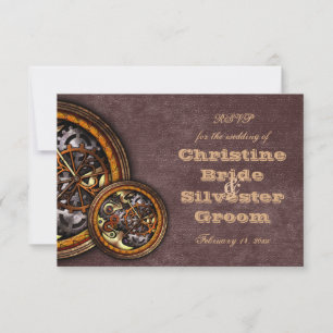 Uhrwerk und Leder, Hochzeit RSVP Einladung