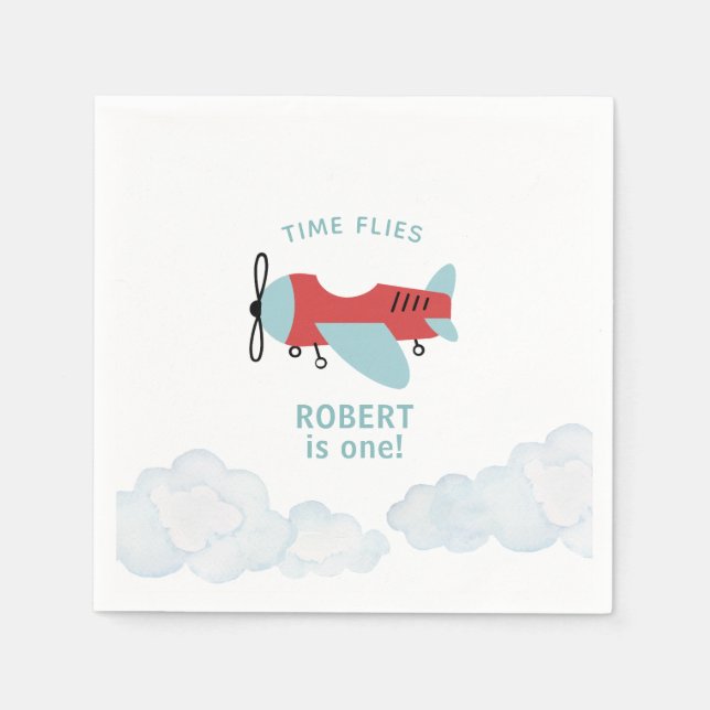 Uhrzeit Fliegt Flugzeug zum Geburtstag Serviette (Vorderseite)
