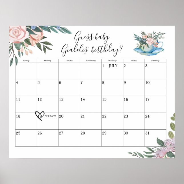 Uhrzeit für Tea Baby Shower Fälligkeitsdatum Poster (Vorne)