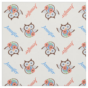 Uhu, Blume und Name personalisiert Stoff