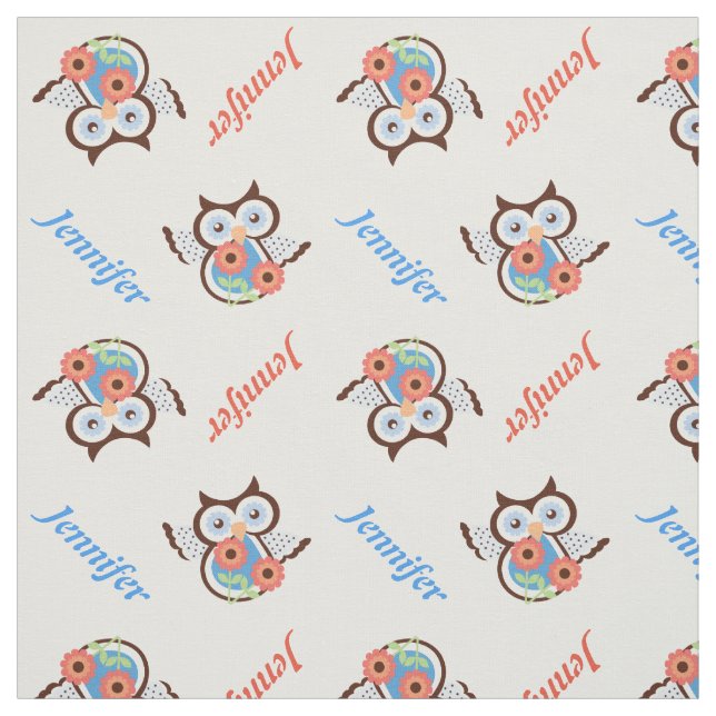 Uhu, Blume und Name personalisiert Stoff (Muster)