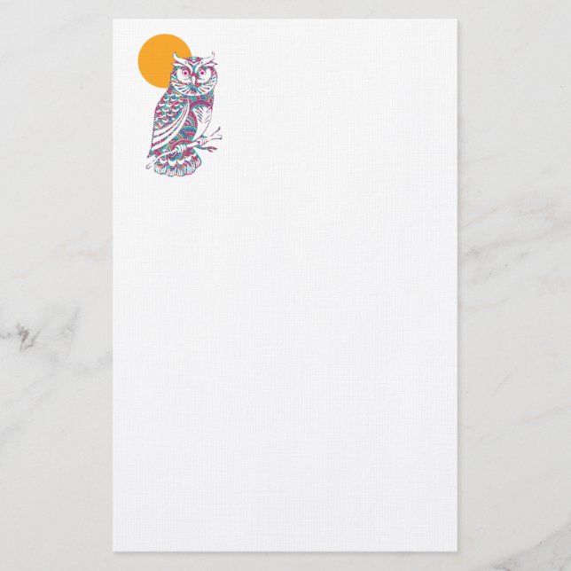 Uhu und Mond mit bunten Farben Briefpapier (Vorderseite)
