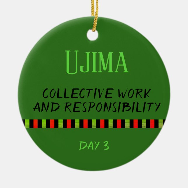 Ujima - Kwanzaa Tag 3 Grün Keramik Ornament (Vorne)