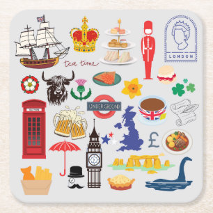 UK britische Symbole Rechteckiger Pappuntersetzer