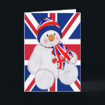 UK Christmas Snowman Feiertagskarte<br><div class="desc">UK thematisiert niedlichen Schneemann in einer Union Jack Flag Weihnachtsmütze und Schal,  Weihnachtsgrüßkarte von Ricaso</div>