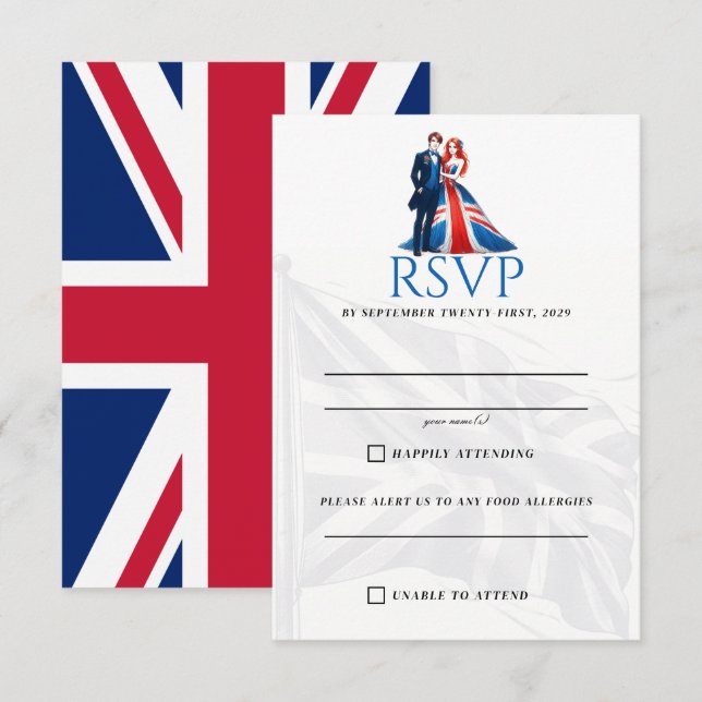 UK Couple RSVP Card Karte (Vorne/Hinten)