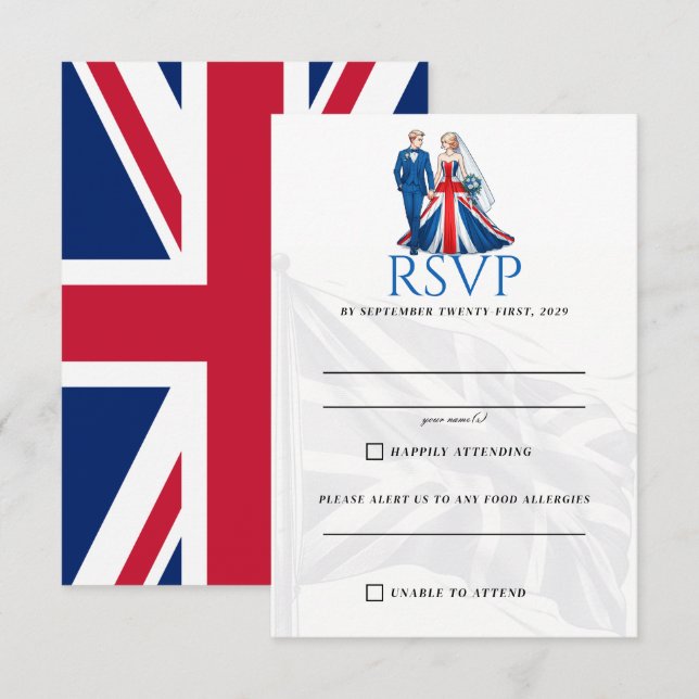 UK Couple RSVP Card Karte (Vorne/Hinten)